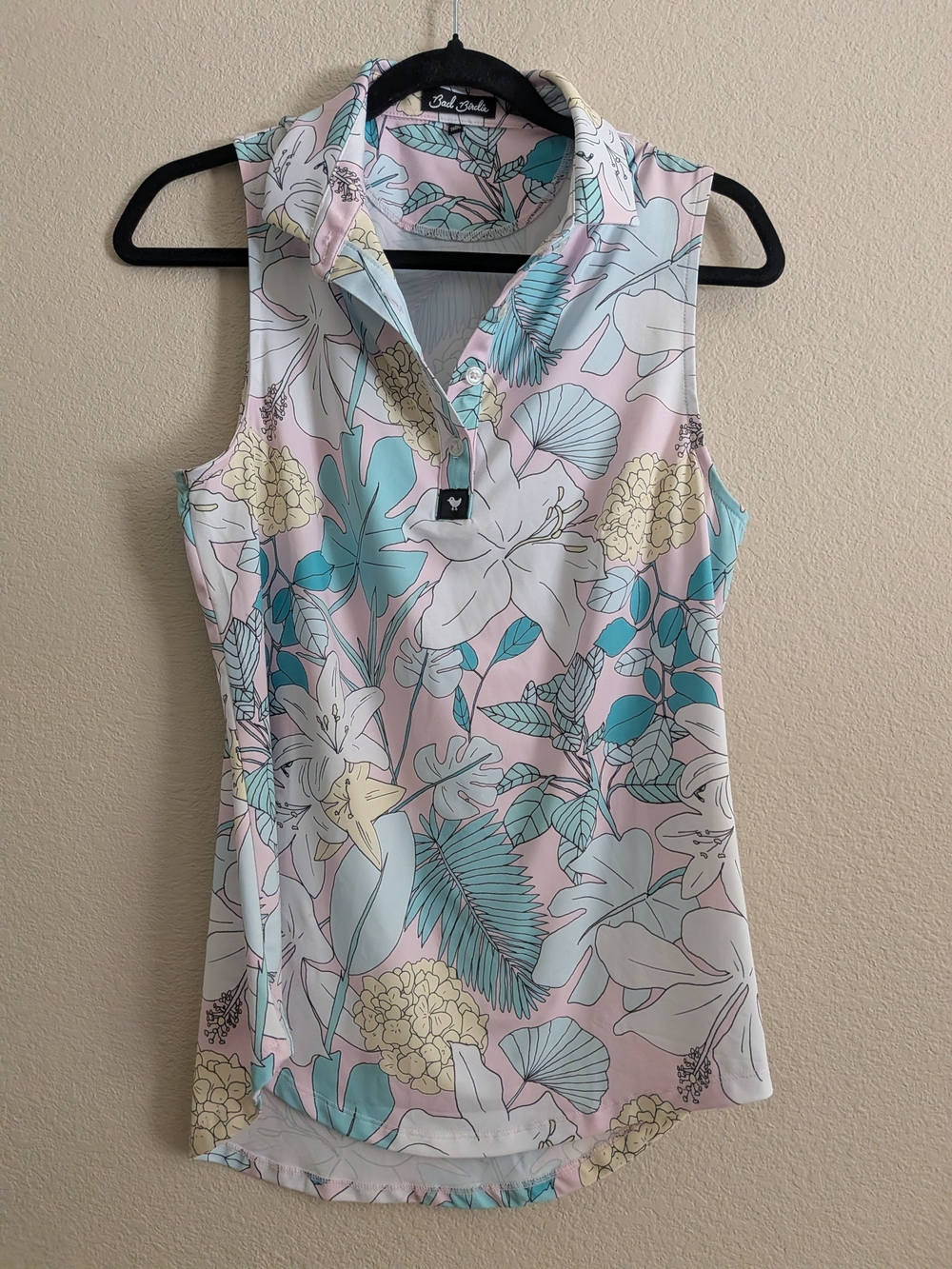 Bad Birdie Pink Floral Sleeveless Polo Tank